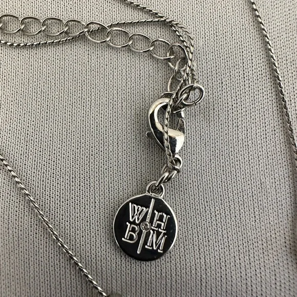 White House Black Market silver tone necklace abalone and rhinestones - Picture 3 of 4